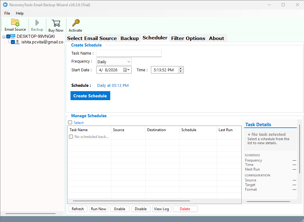 Schedule Backups Screenshot