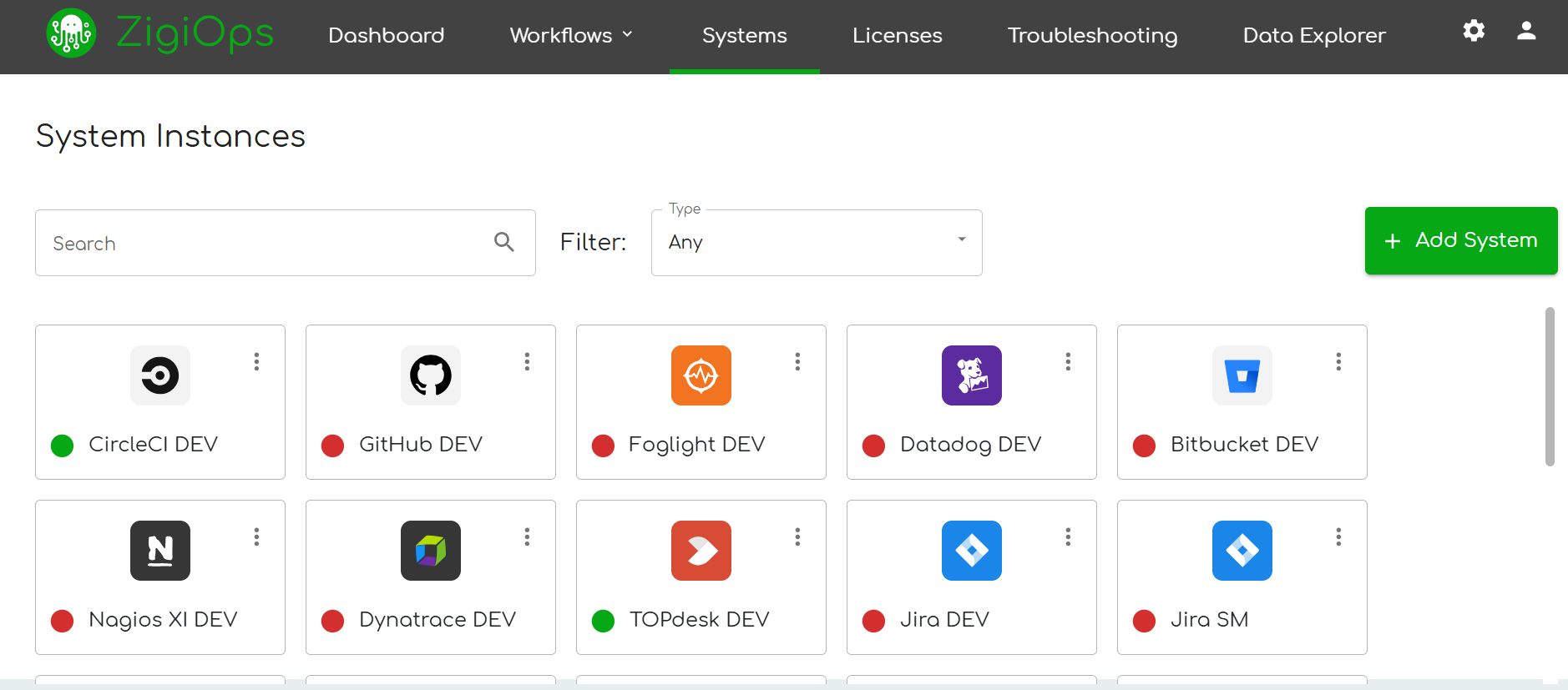 ZigiOps Connected Systems Screenshot