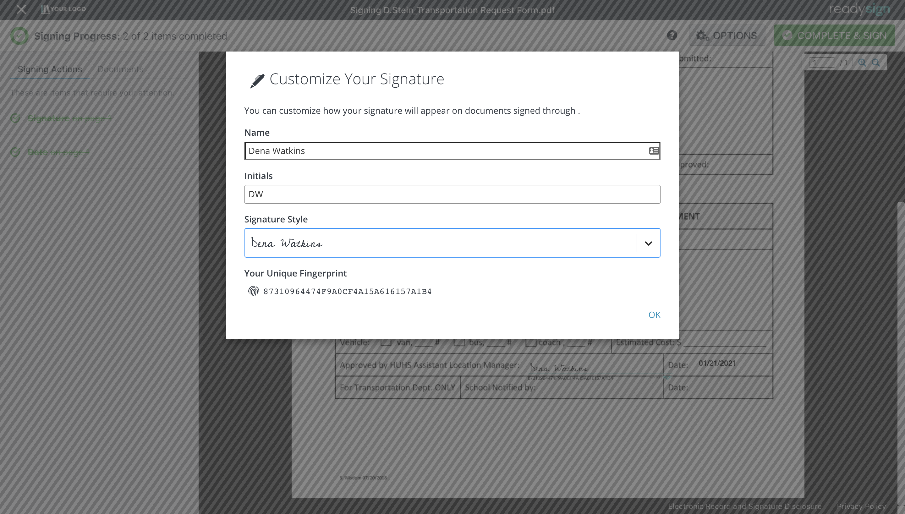 AnySign Link Signing Screenshot