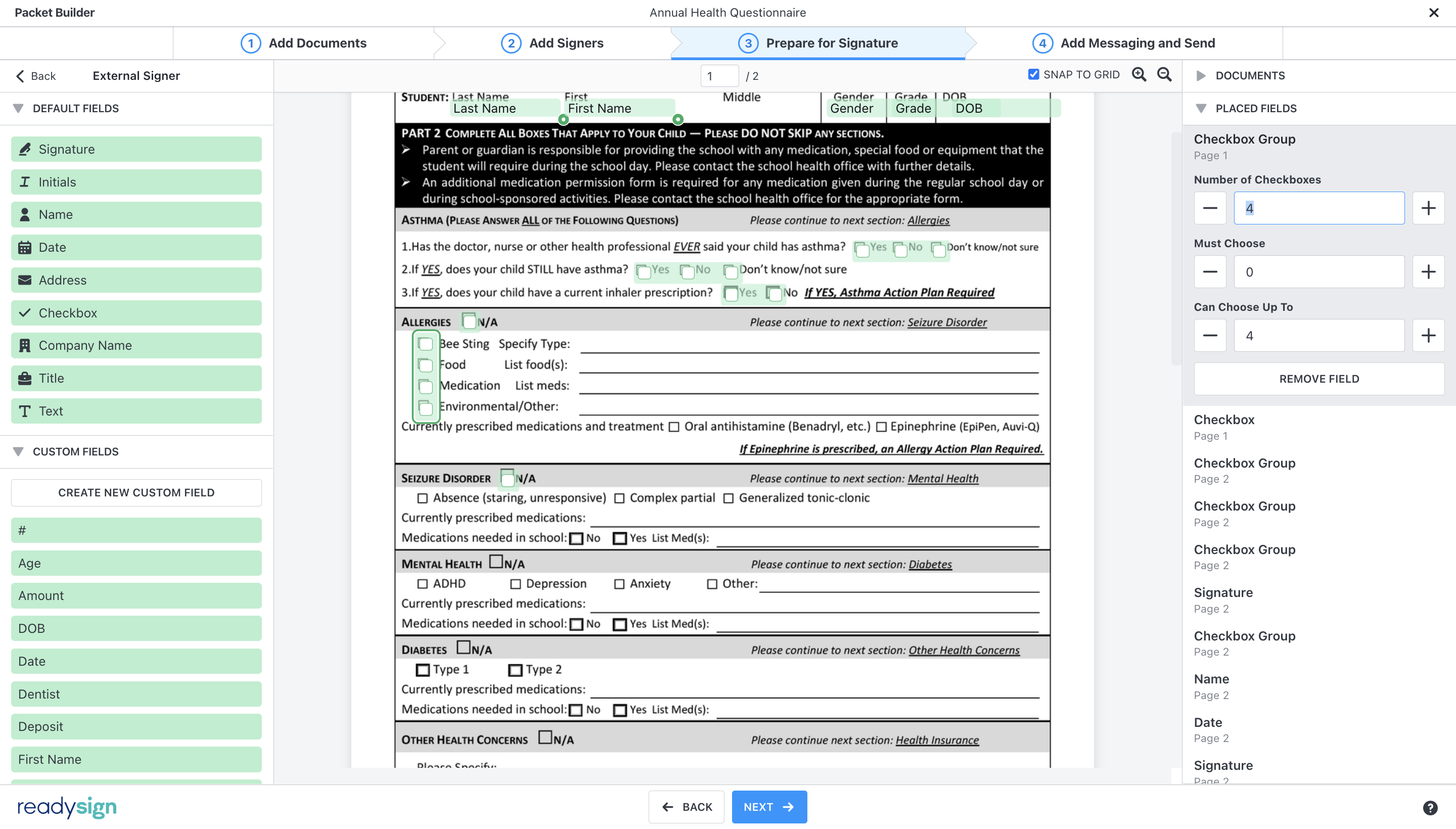 Simple Signature Form Setup Screenshot