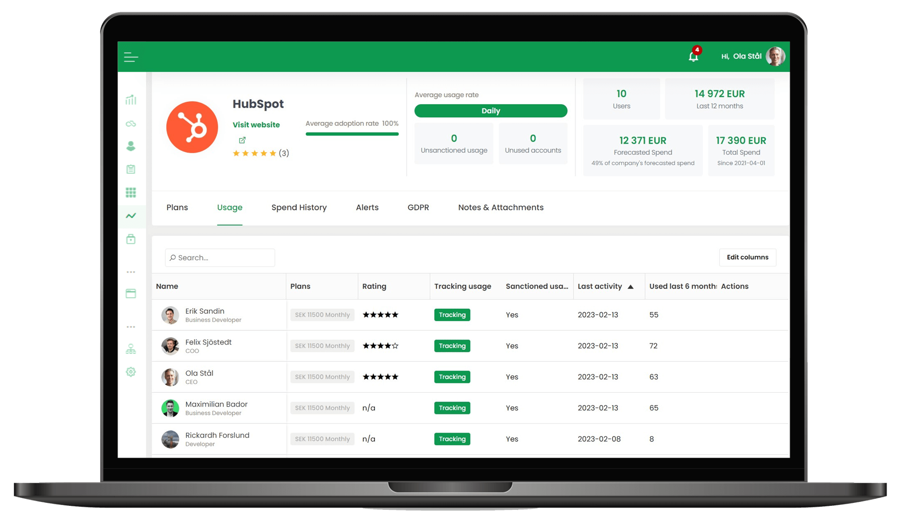 Usage rate information - Substly Screenshot