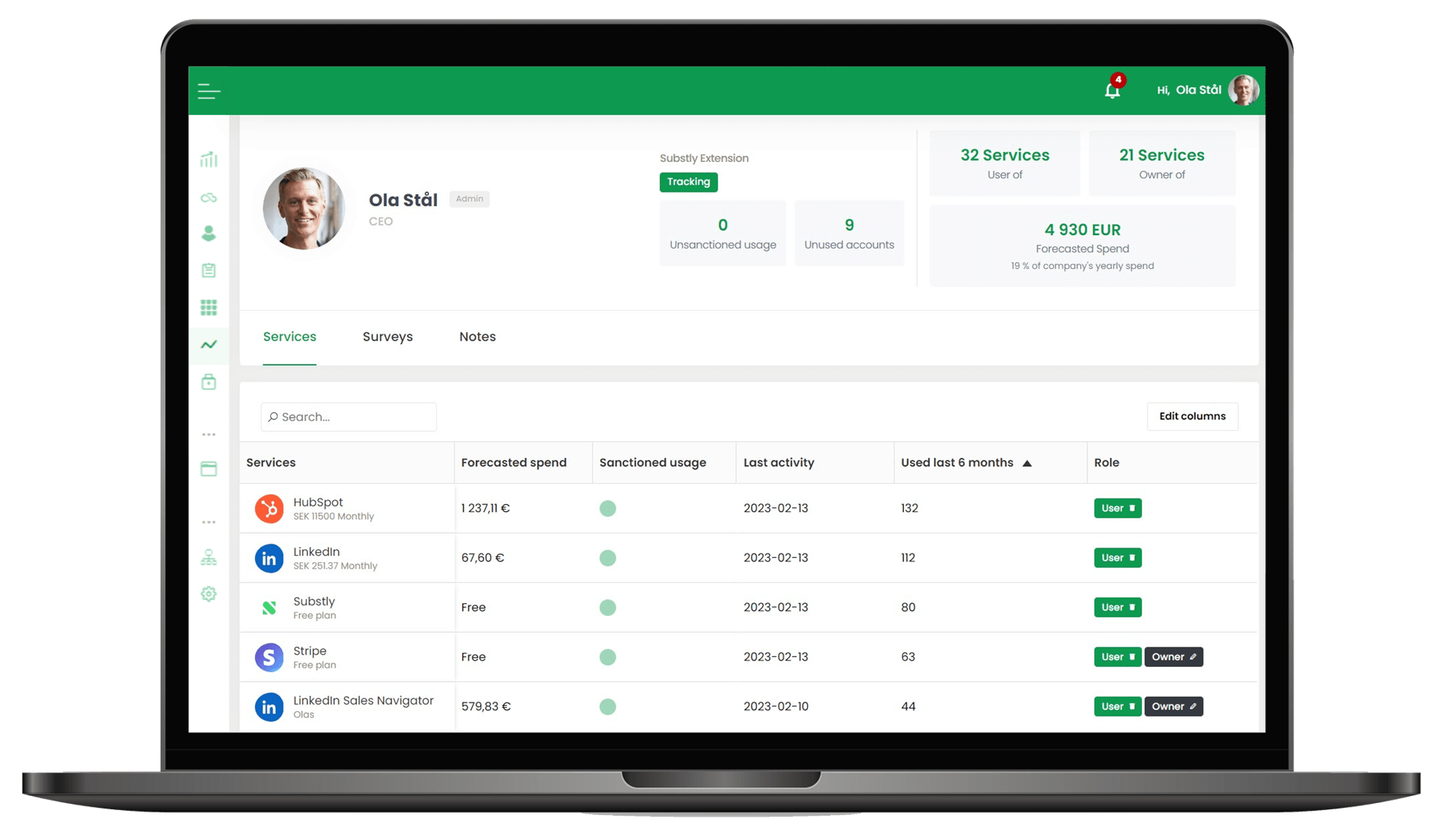 User page - Substly Screenshot