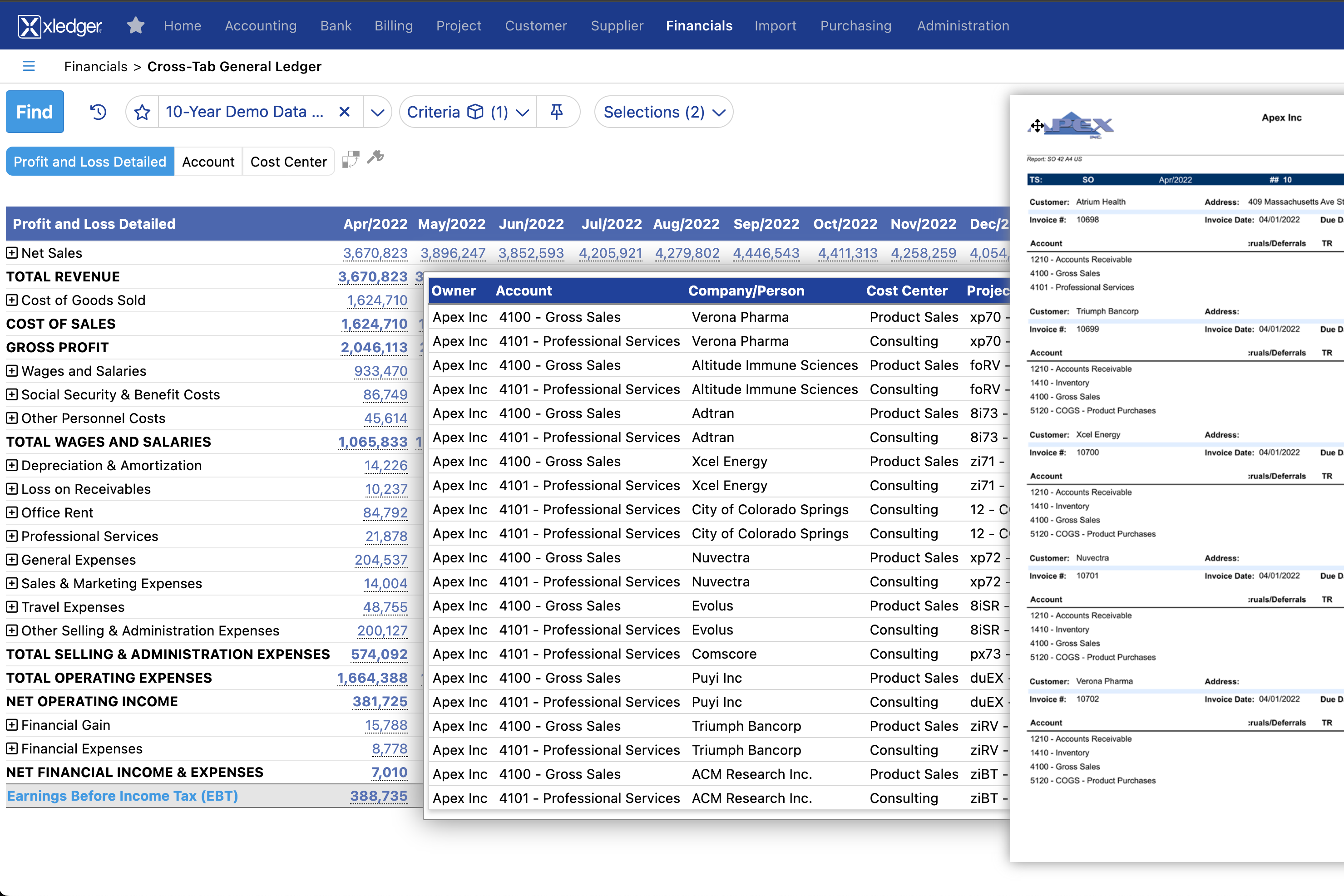 Cross-Tab General Ledger Screenshot