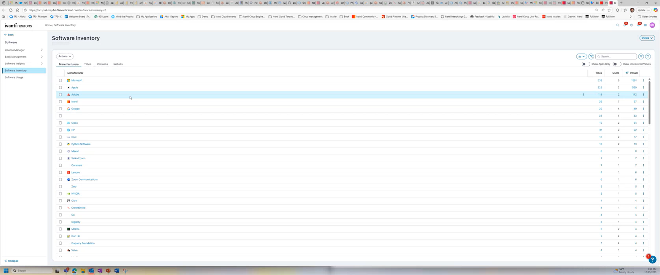 Neurons for Discovery_2 Software Inventory Screenshot