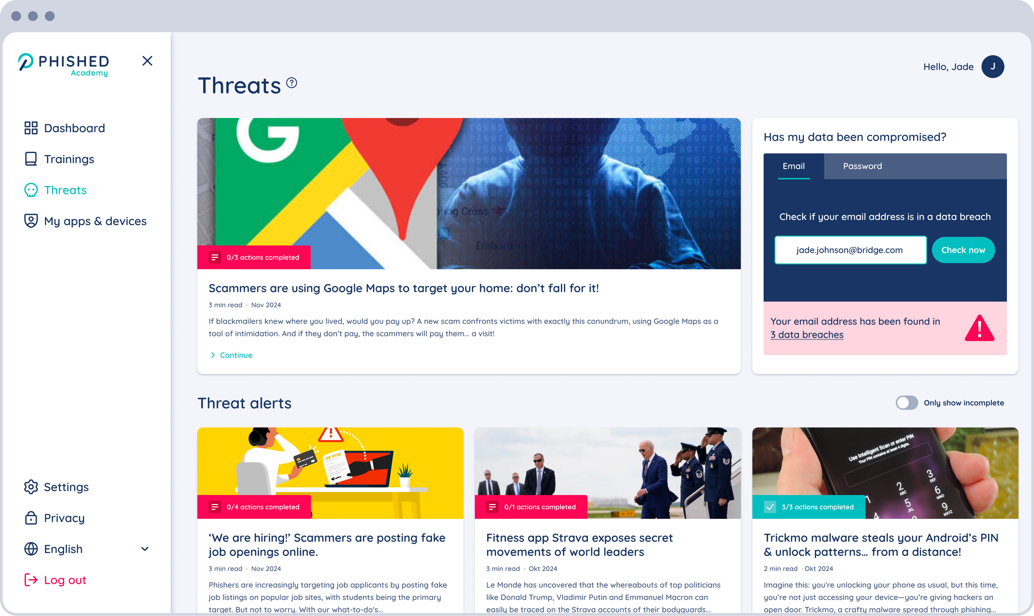 Threat alerts Screenshot