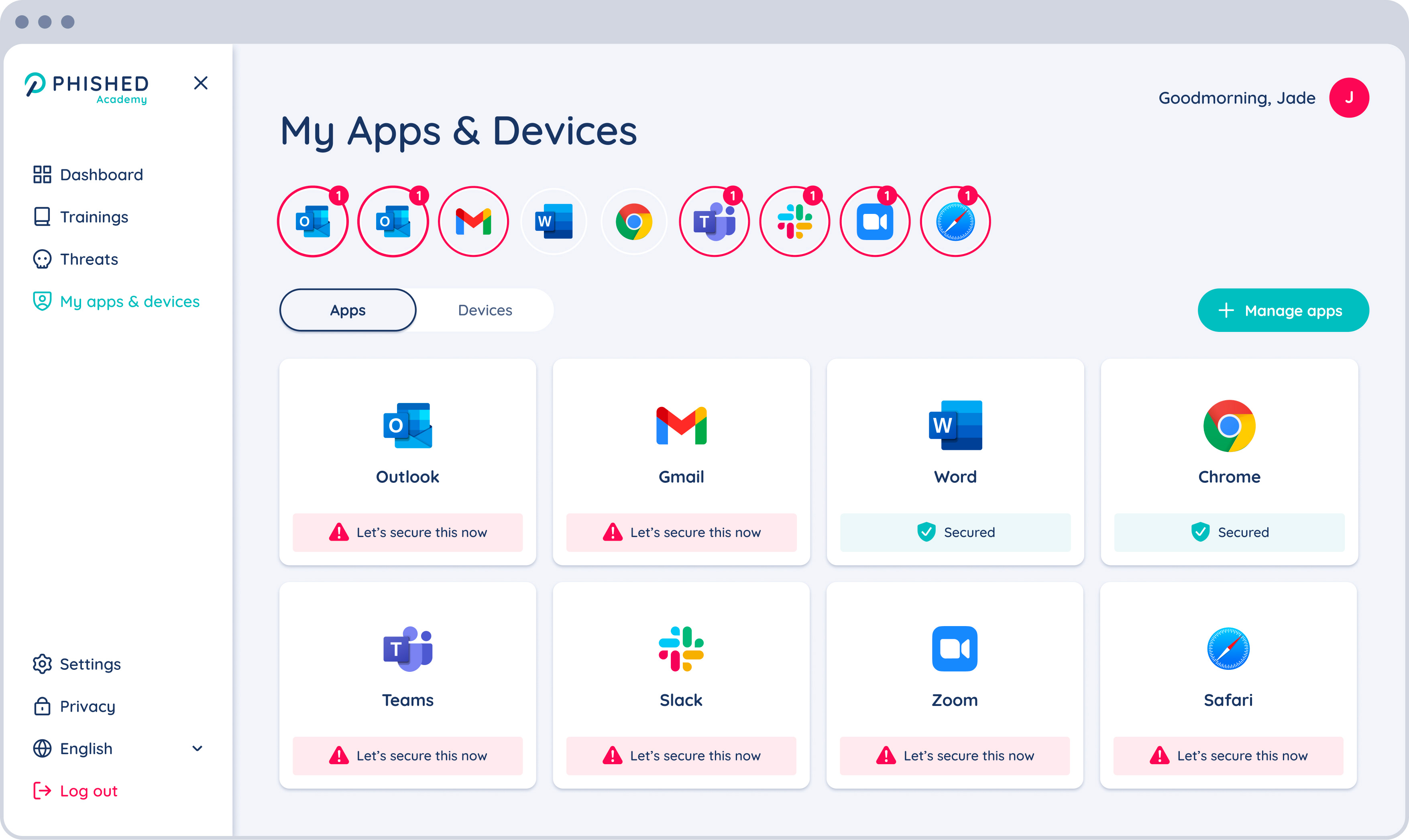 Secured Apps & Devices Screenshot