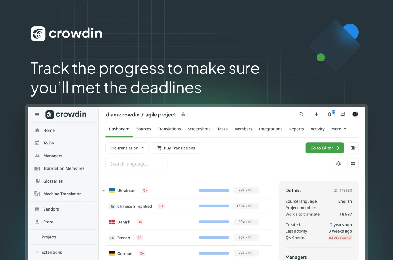 Crowdin Project View Screenshot