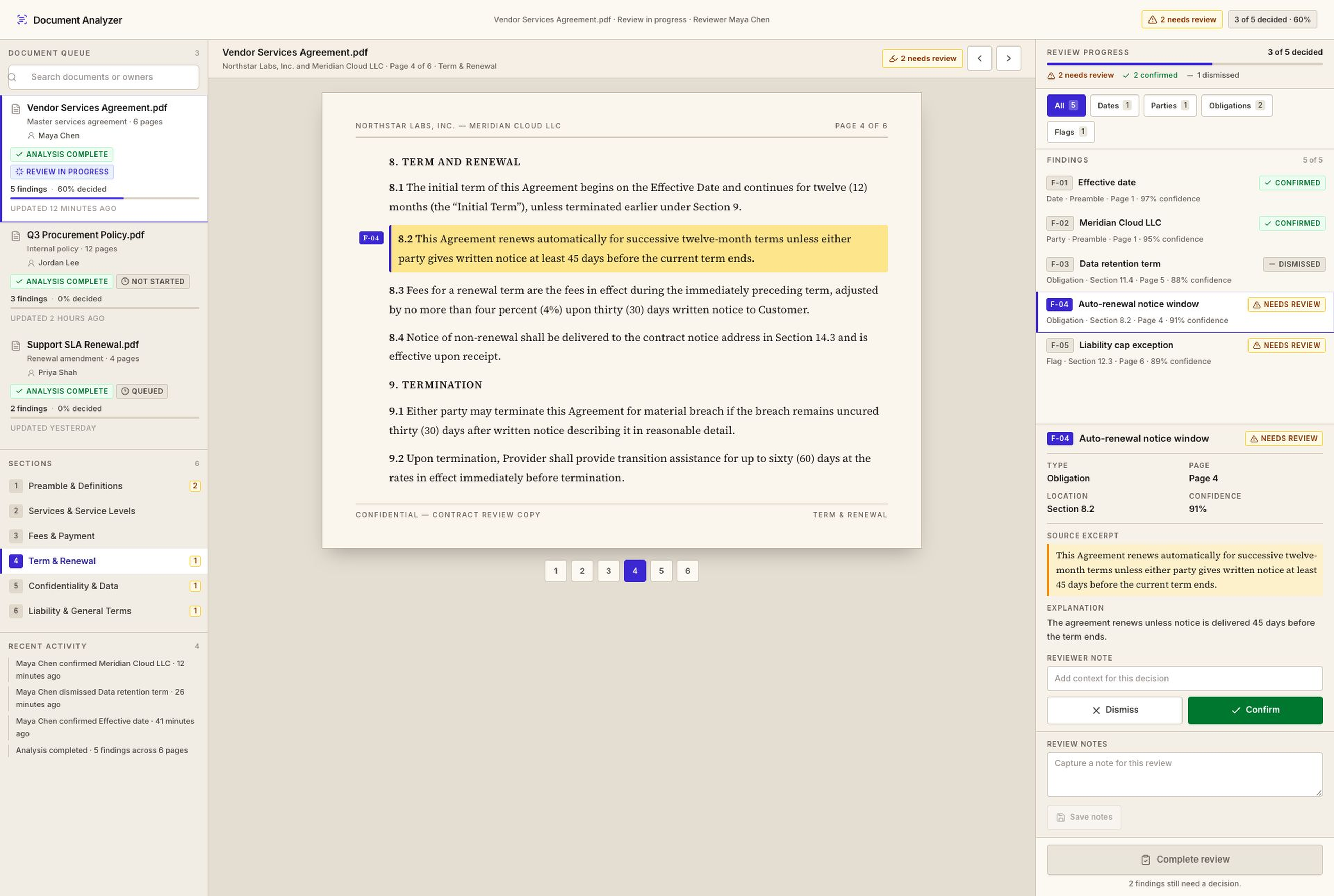 AI Document Review Workspace Screenshot