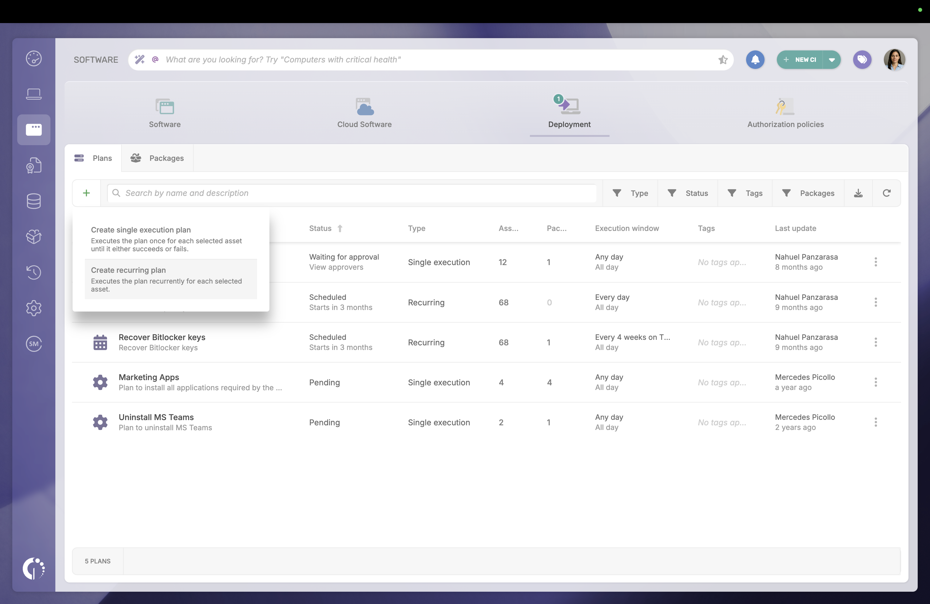 Software deployment - Create recurring plan Screenshot