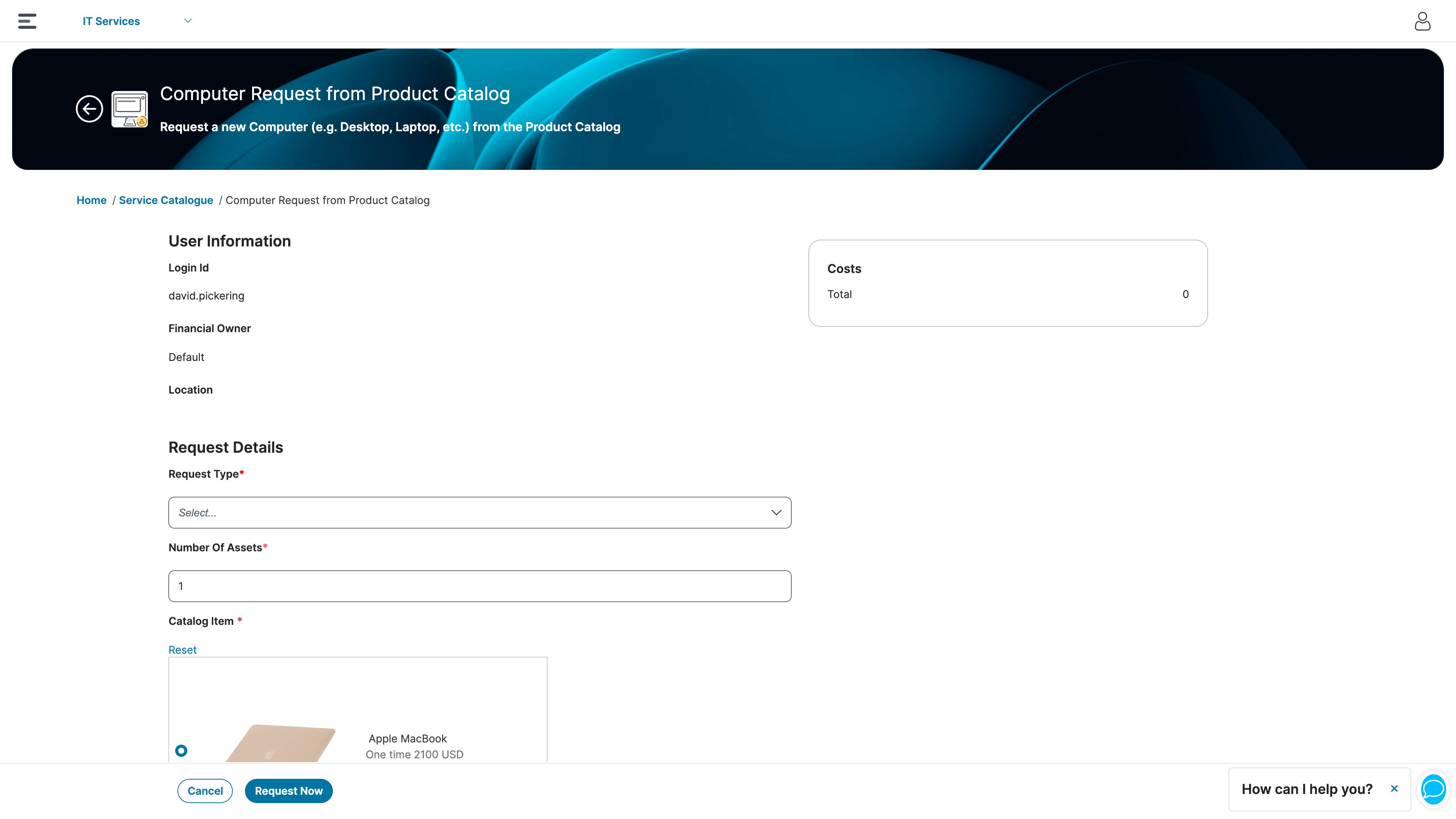 Laptop Self Service Request (1) Screenshot