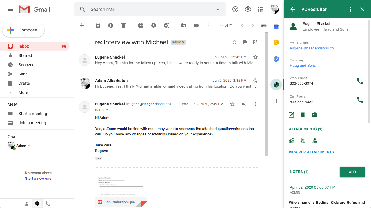 PCRecruiter for Gmail Screenshot