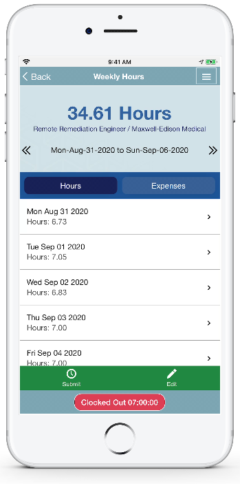 Mobile App with Timesheet Submission Screenshot