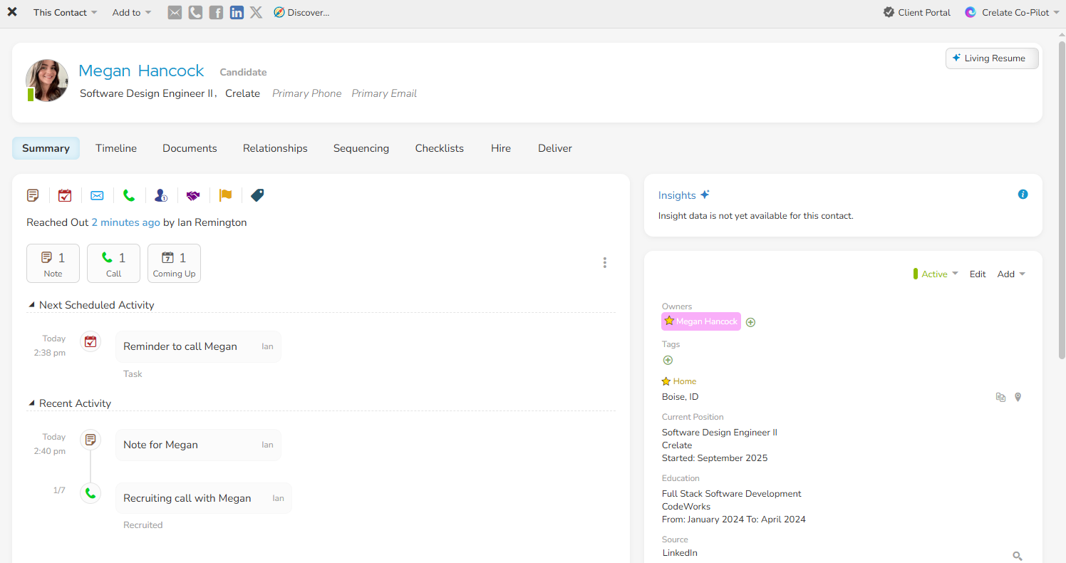 Contact Record Screenshot