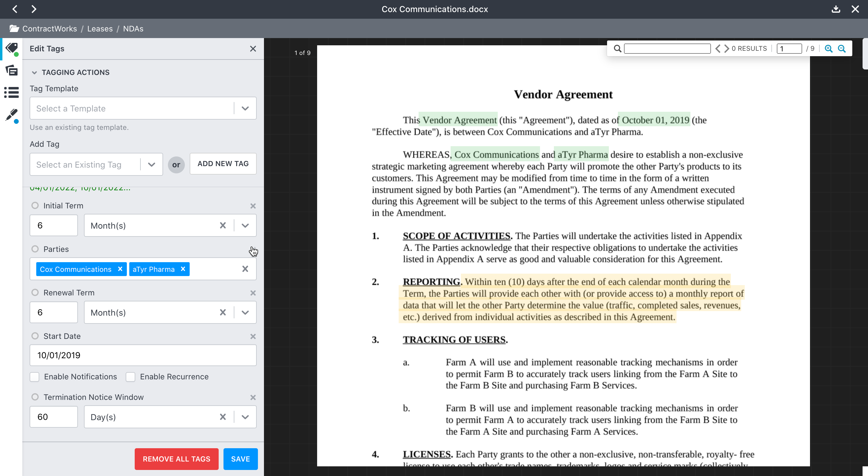 Smart Document Tagging Screenshot