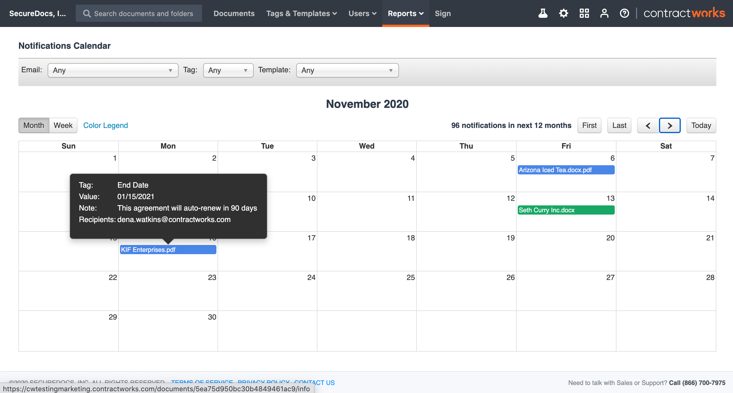 Notification Calendar Screenshot