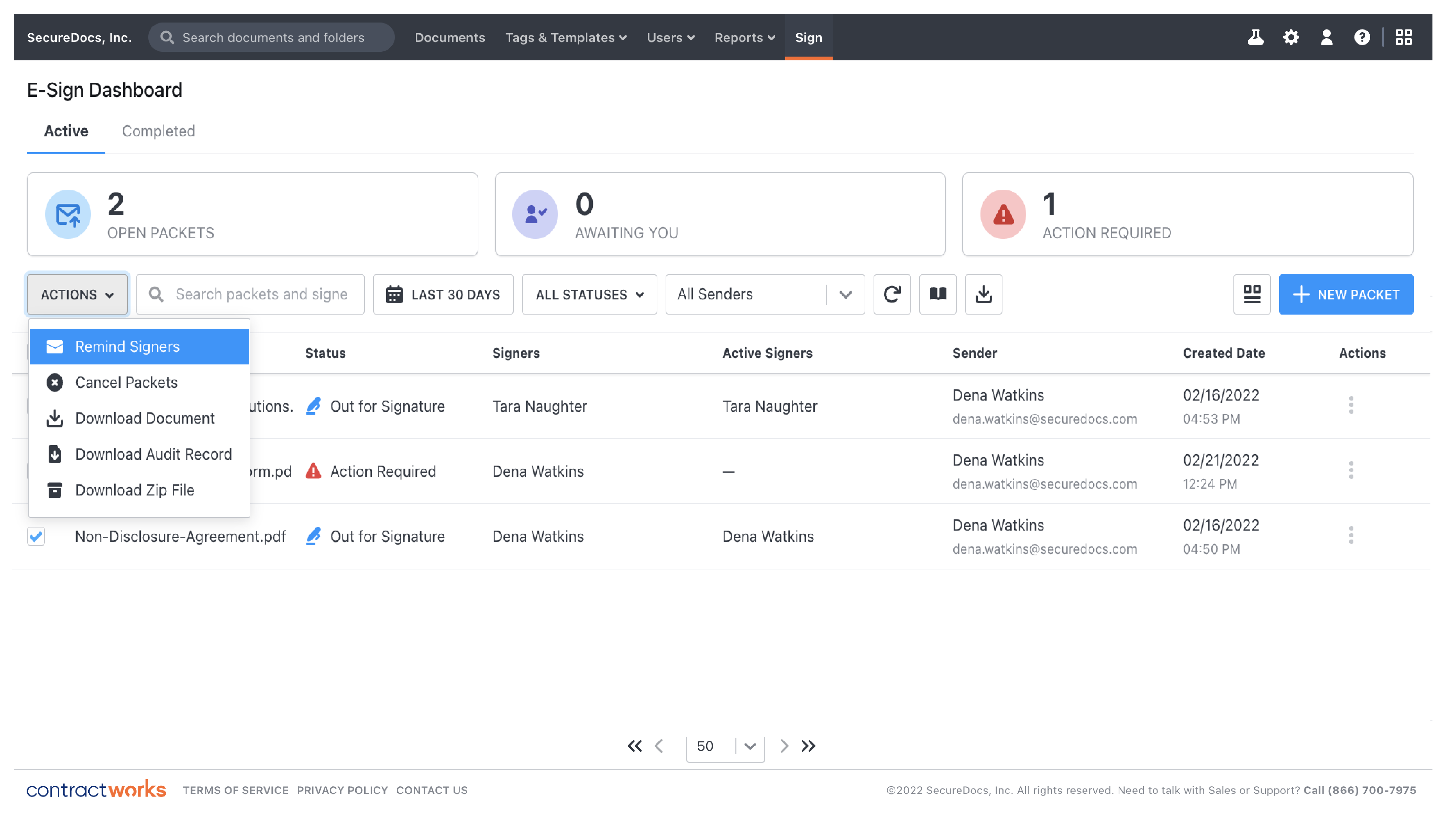 Personalized Signature Dashboard Screenshot