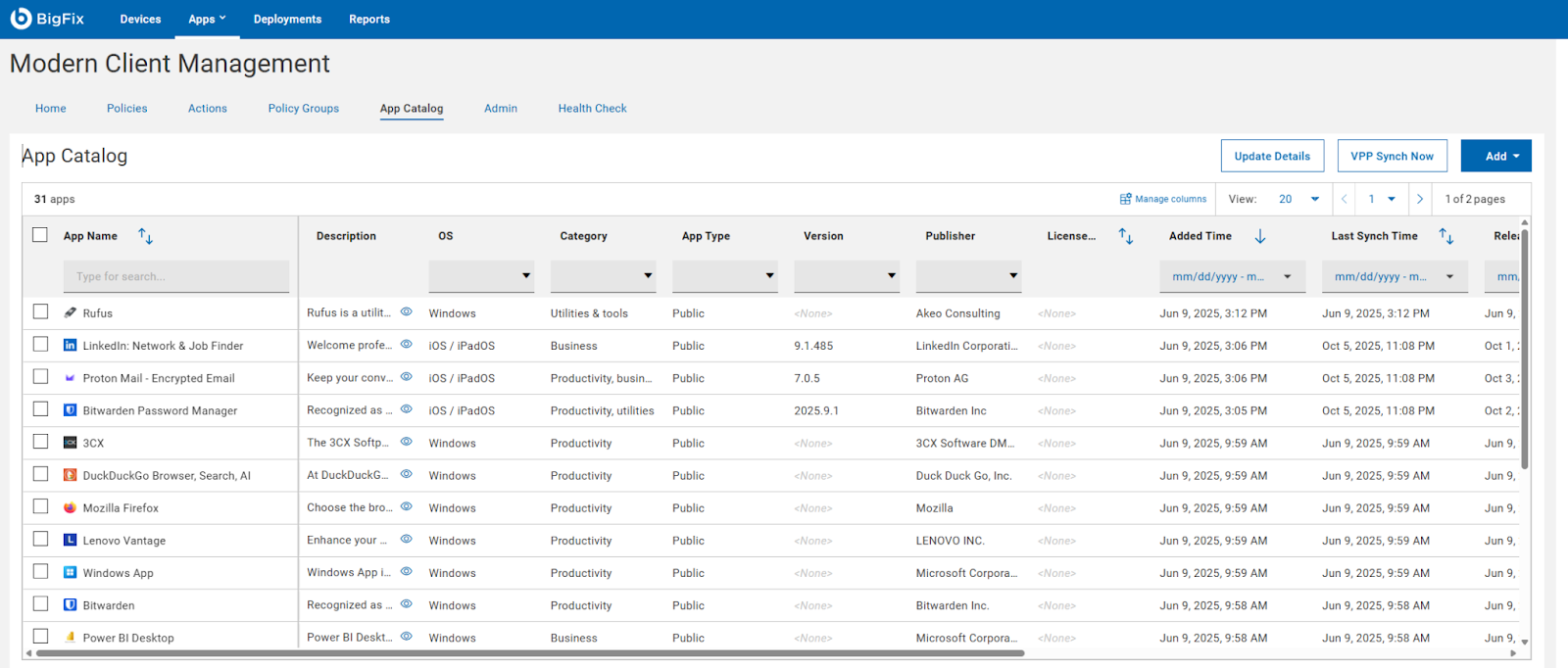 Modern Client Management - AppCatalog Screenshot