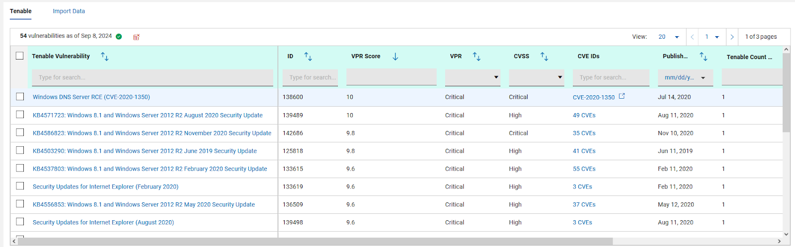 Tenable Vulnerability Screenshot