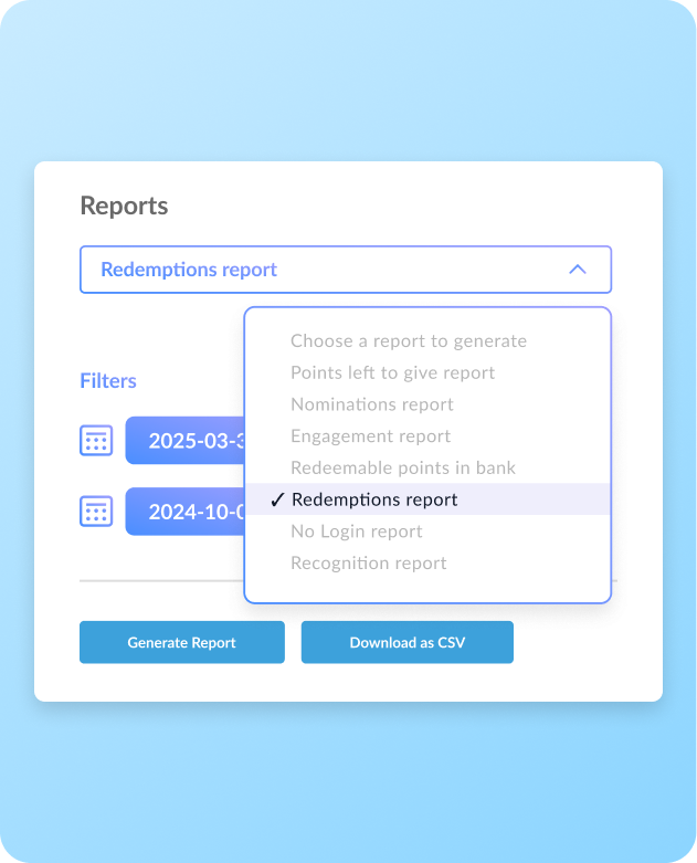 Reporting - choosing a report Screenshot