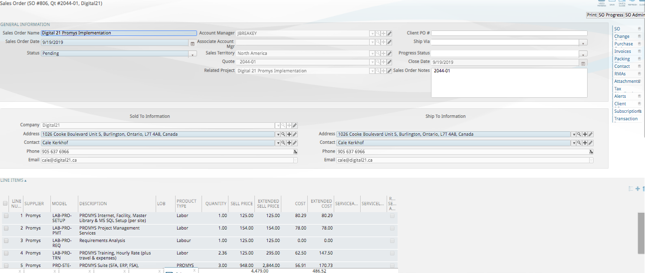Promys Sales Order  Screenshot