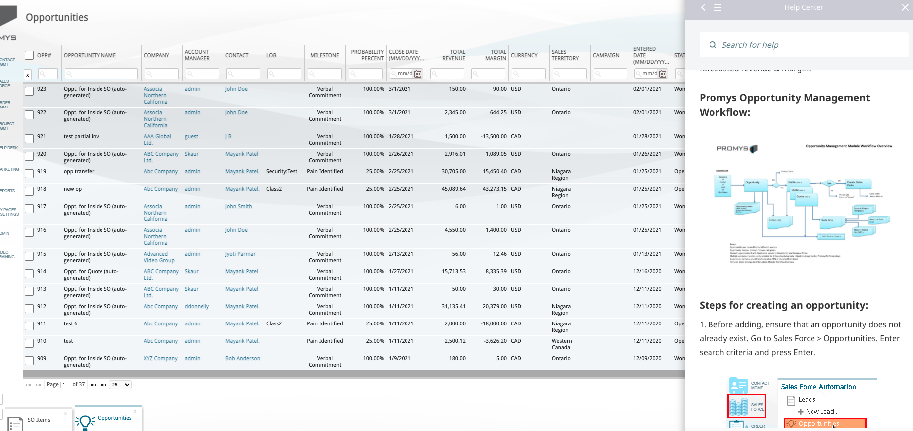 Promys contextual help (Wiki) Screen Screenshot