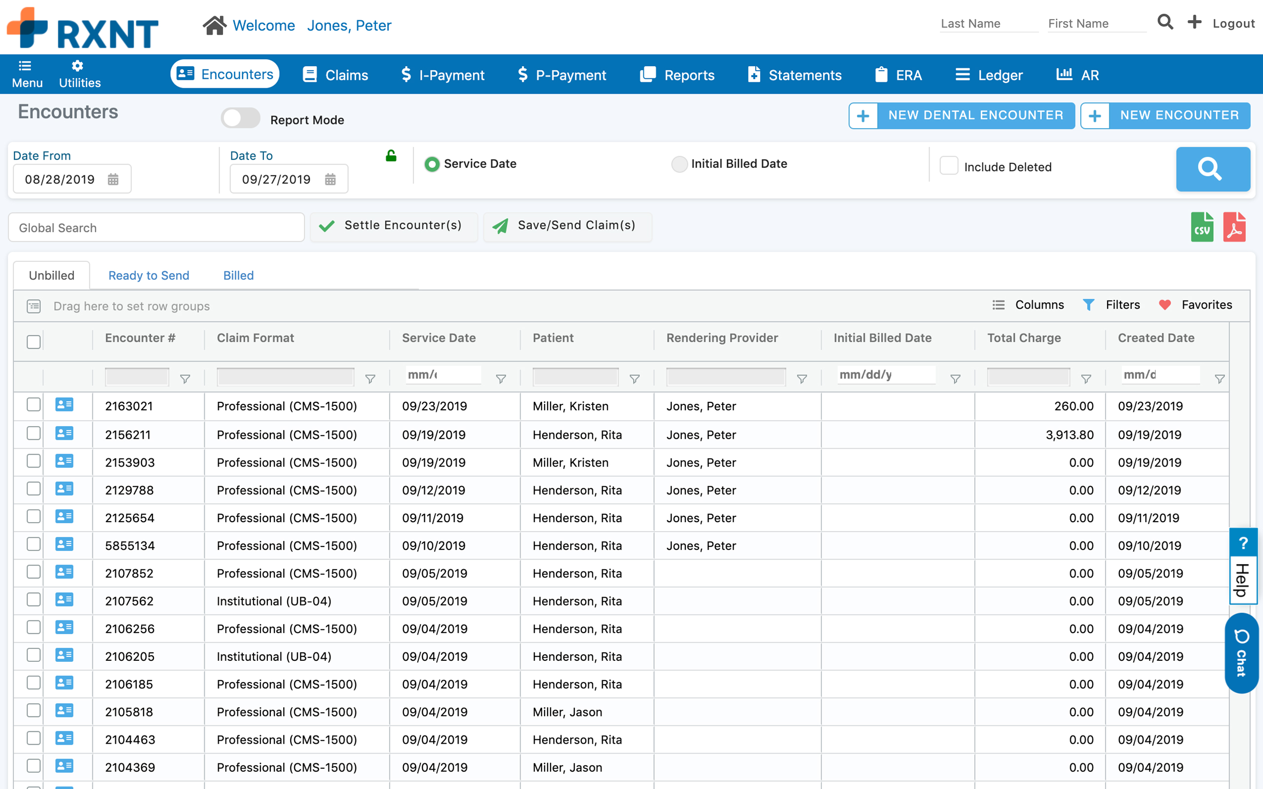 RXNT | PM Billing - Encounters Screenshot