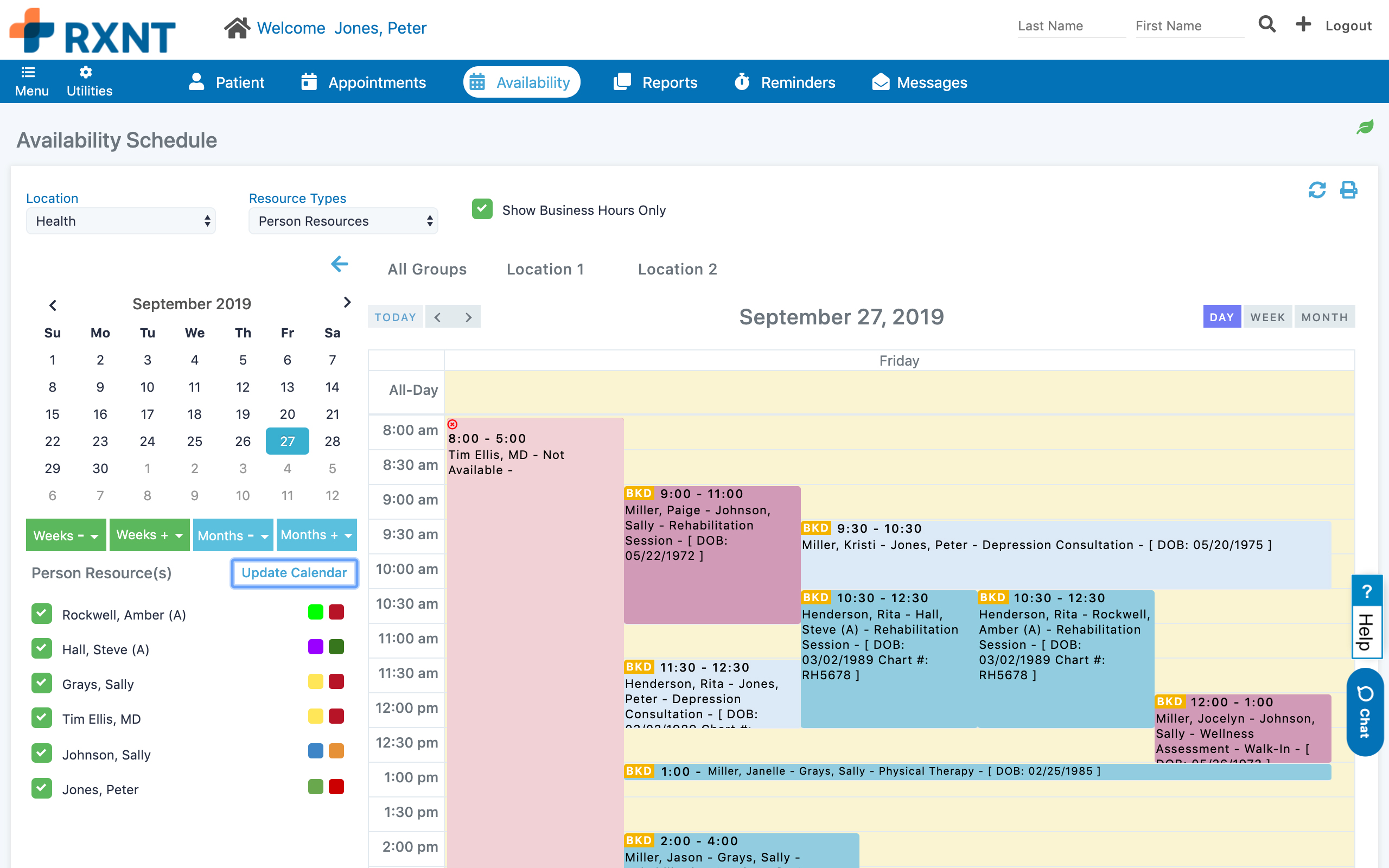 RXNT | PM Scheduling - Availability Screenshot