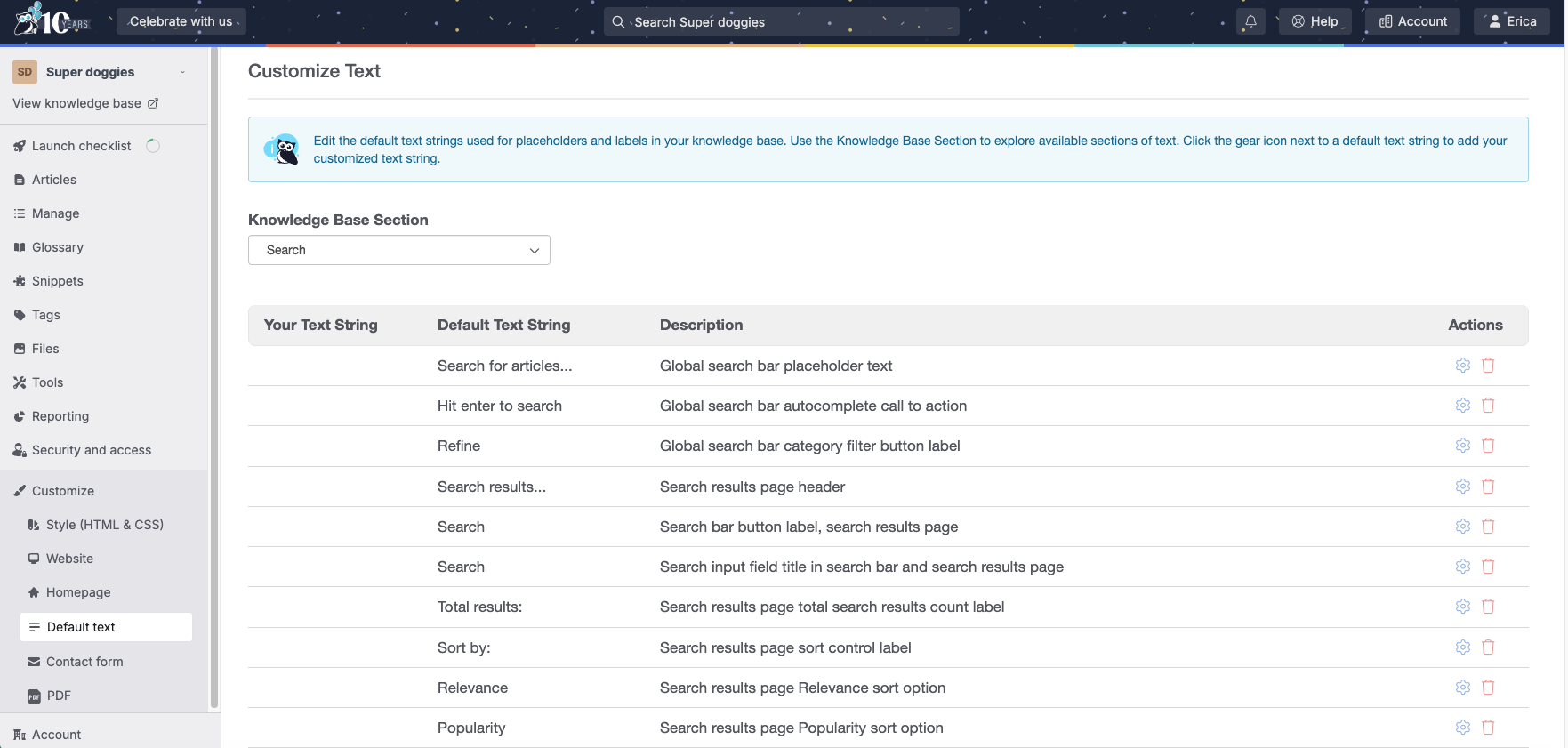 Customize default text Screenshot