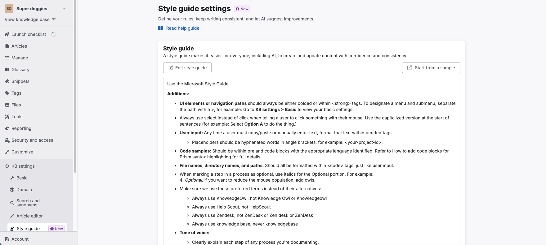 Style Guide Screenshot