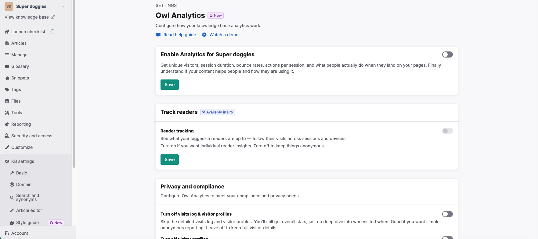 Owl Analytics (built-in robust analytics)  Screenshot