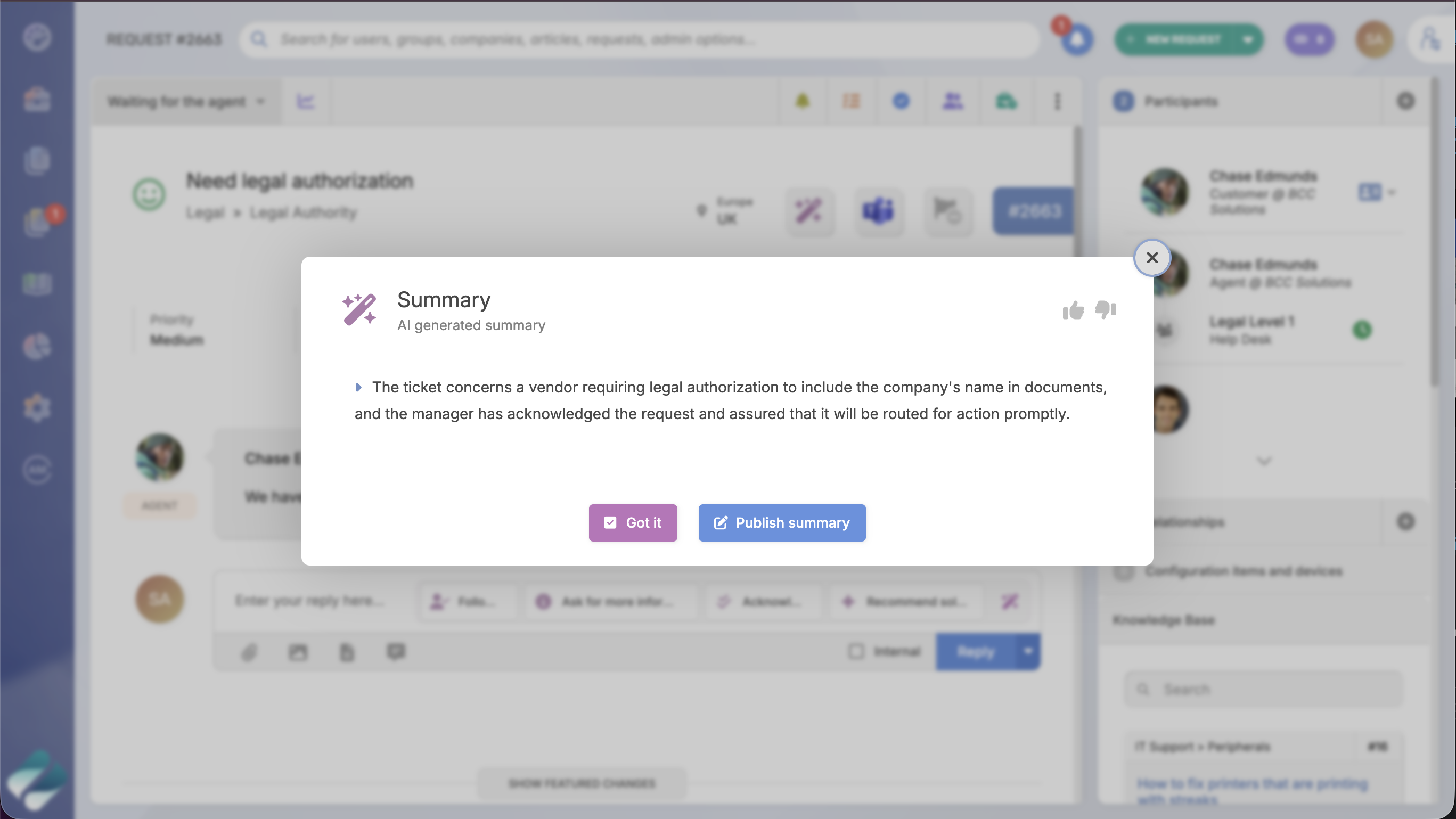Request Summary with AI Screenshot
