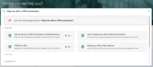 Virtual Service Agent Help & Knowledge Base Articles suggestions Screenshot
