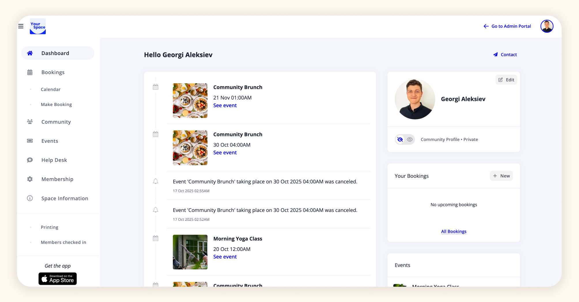 User Dashboard Screenshot