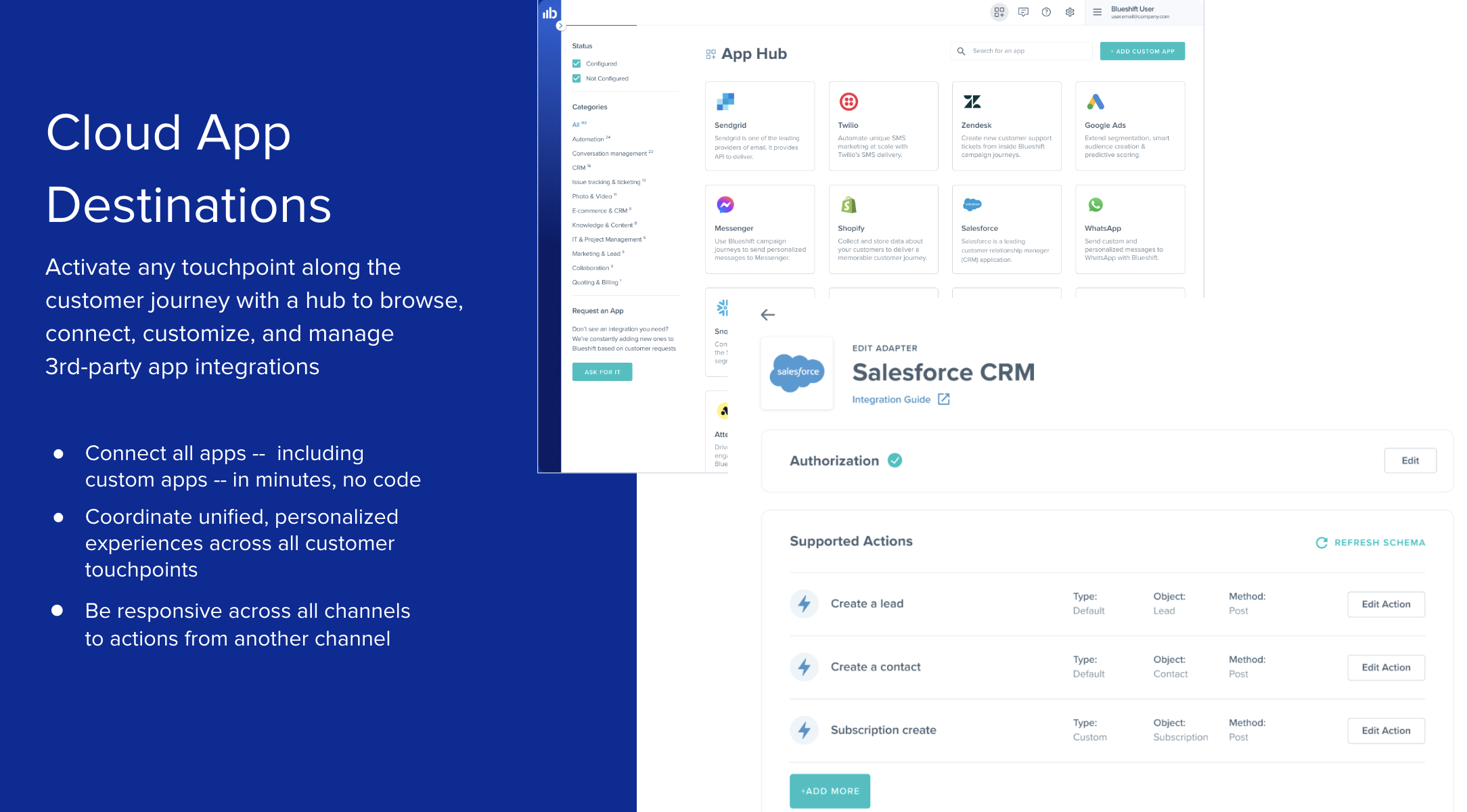 Blueshift Cloud App Destinations Screenshot
