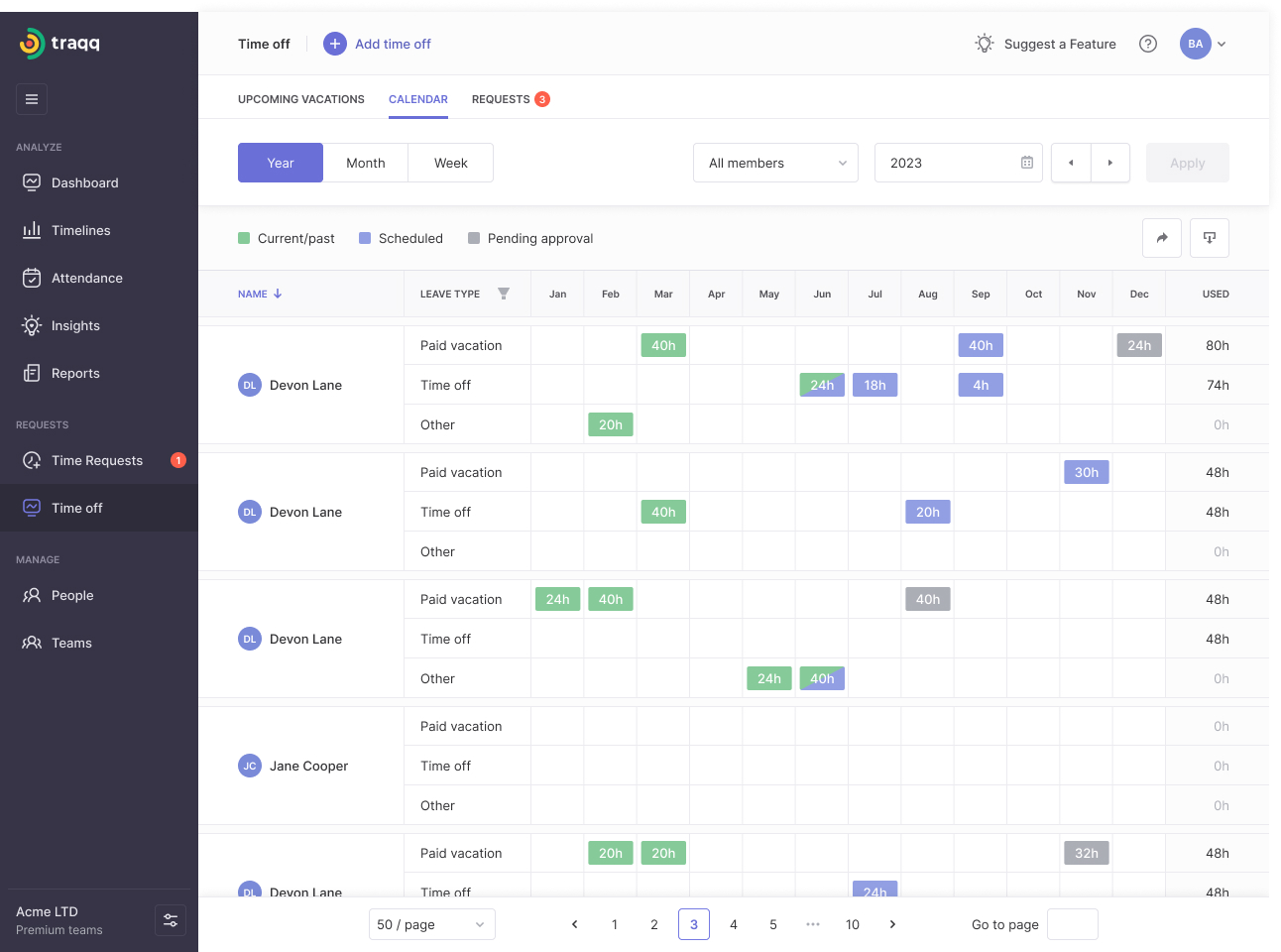 PTO Calendar Screenshot