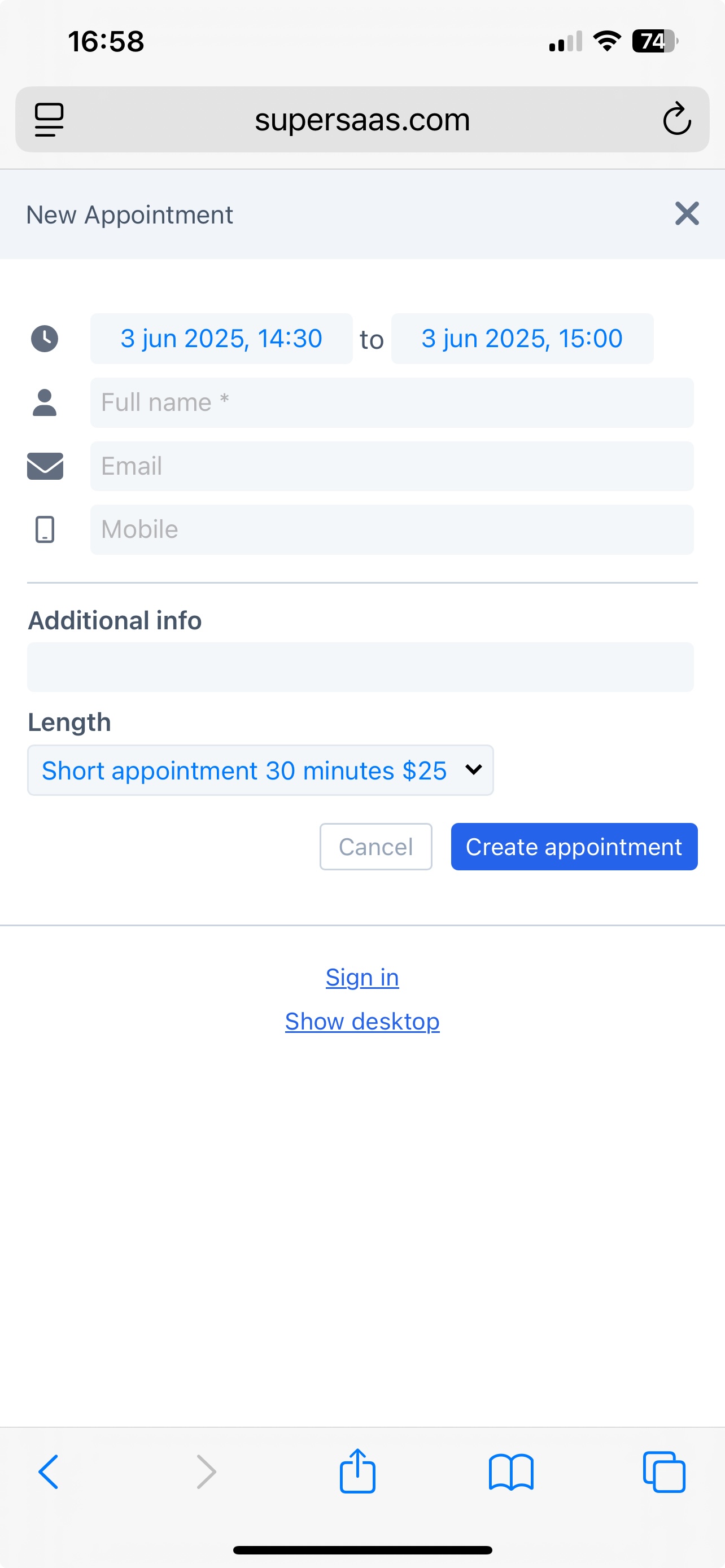 2. SuperSaaS appointment planning on a mobile device Screenshot