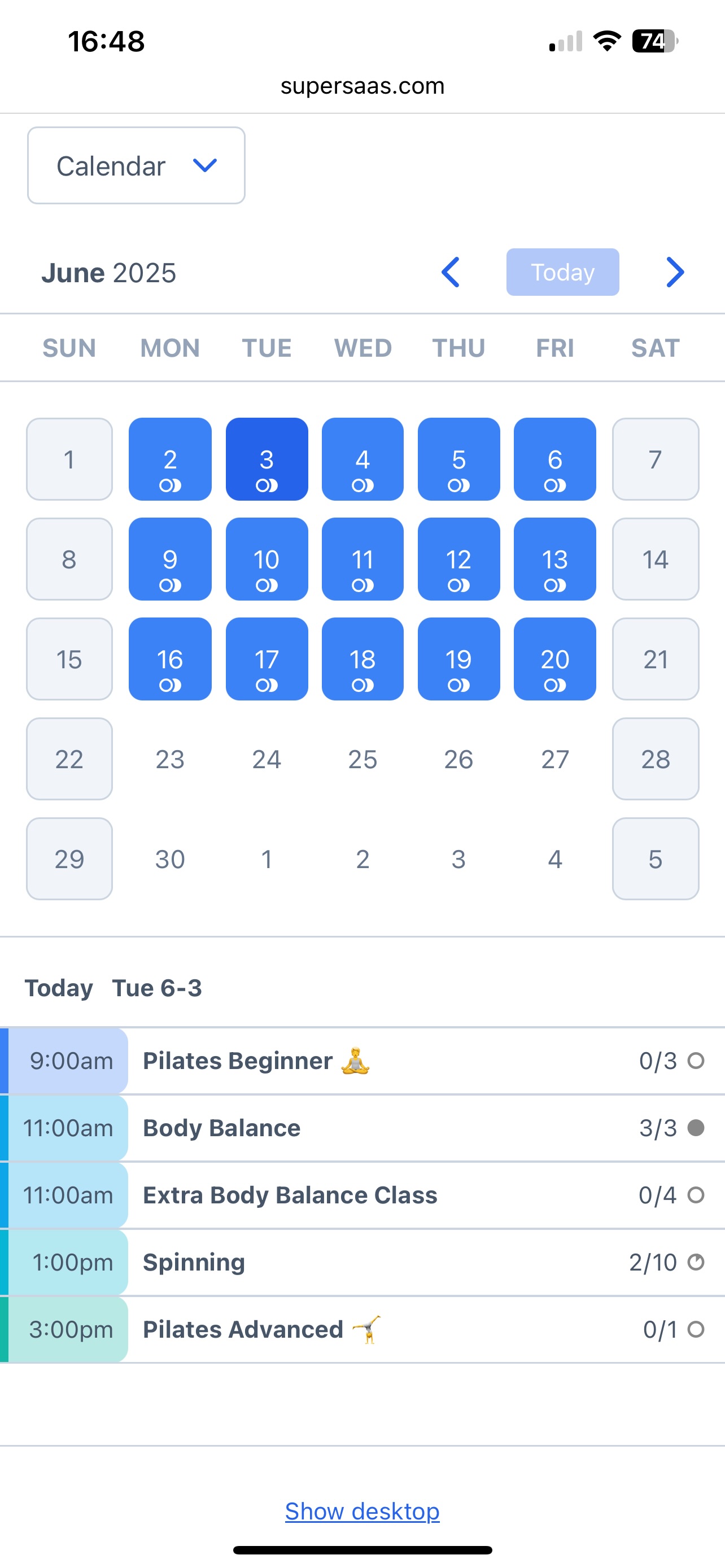 4. SuperSaaS class or group schedule on mobile device Screenshot