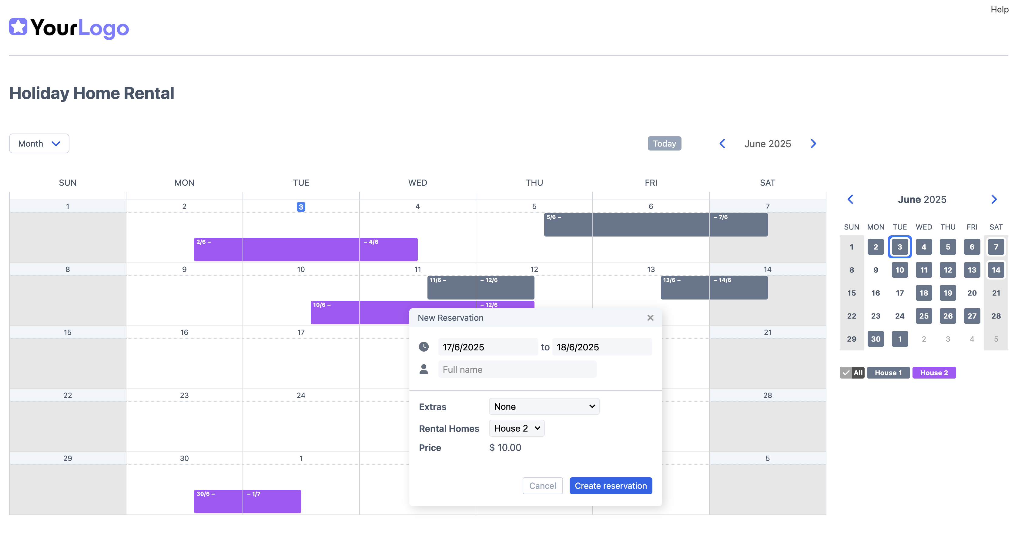 7. SuperSaaS multiday reservation schedule Screenshot