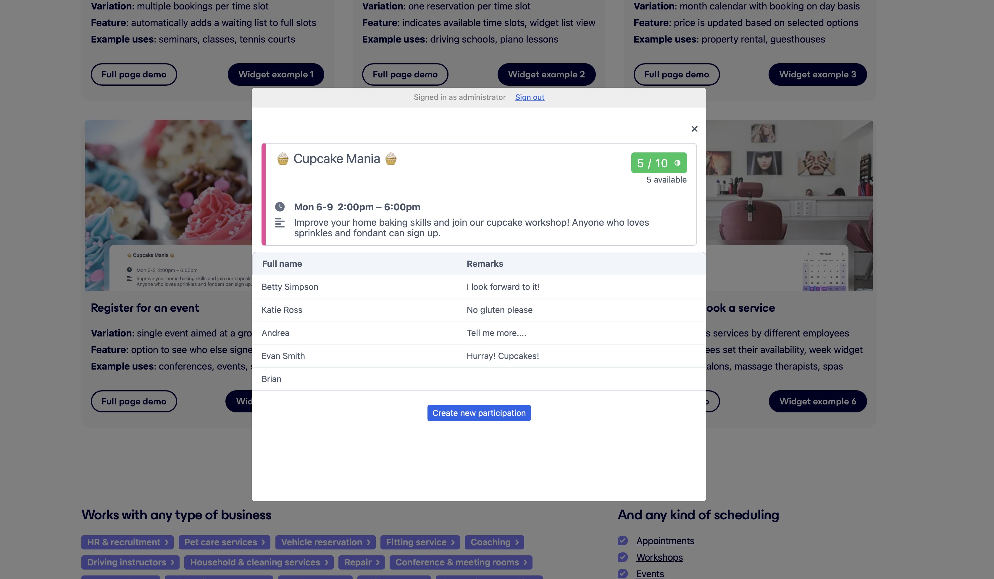 9. SuperSaaS integrate event registration into your website as a widget Screenshot