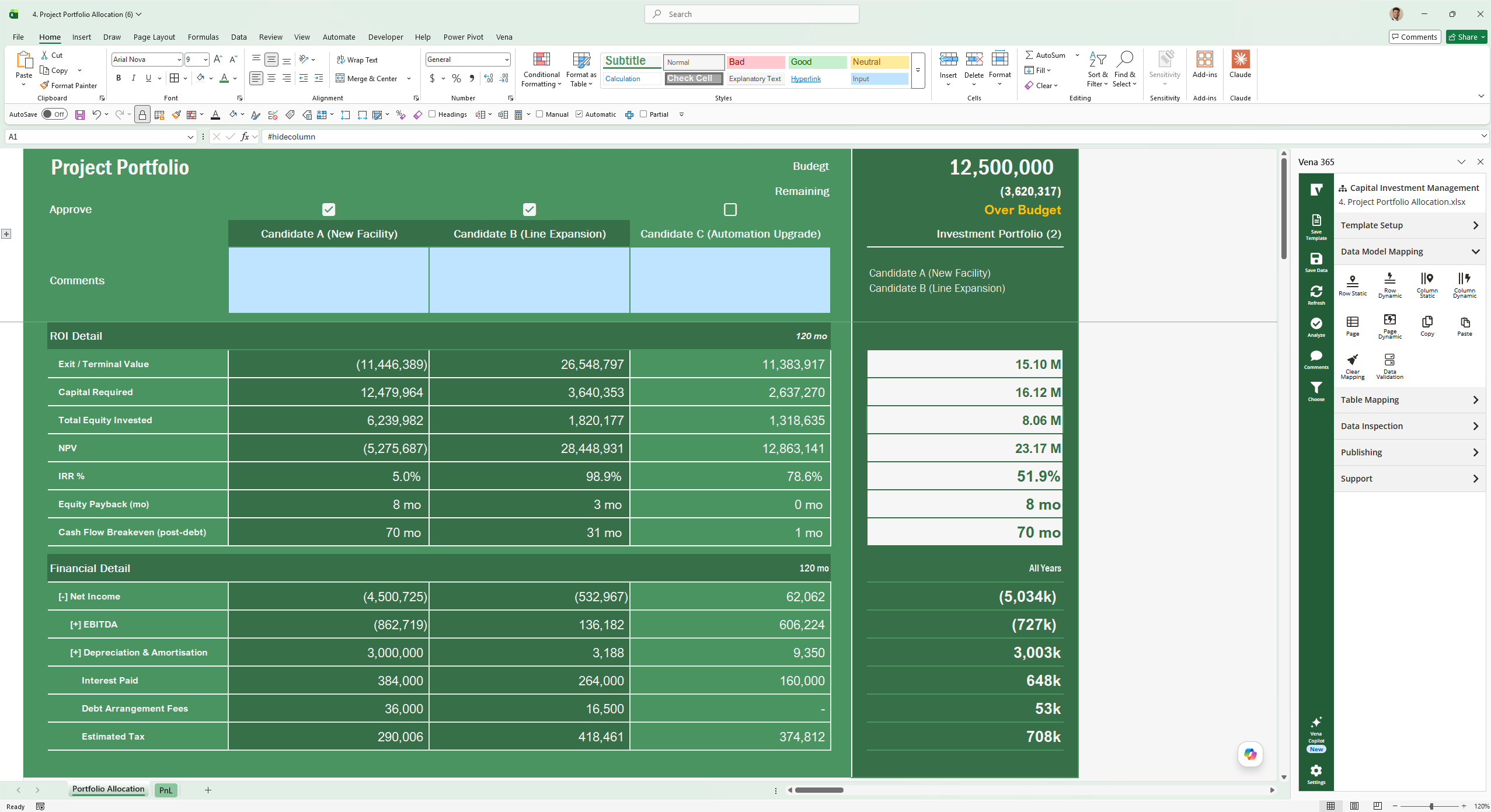 Capital Investment Planning Screenshot